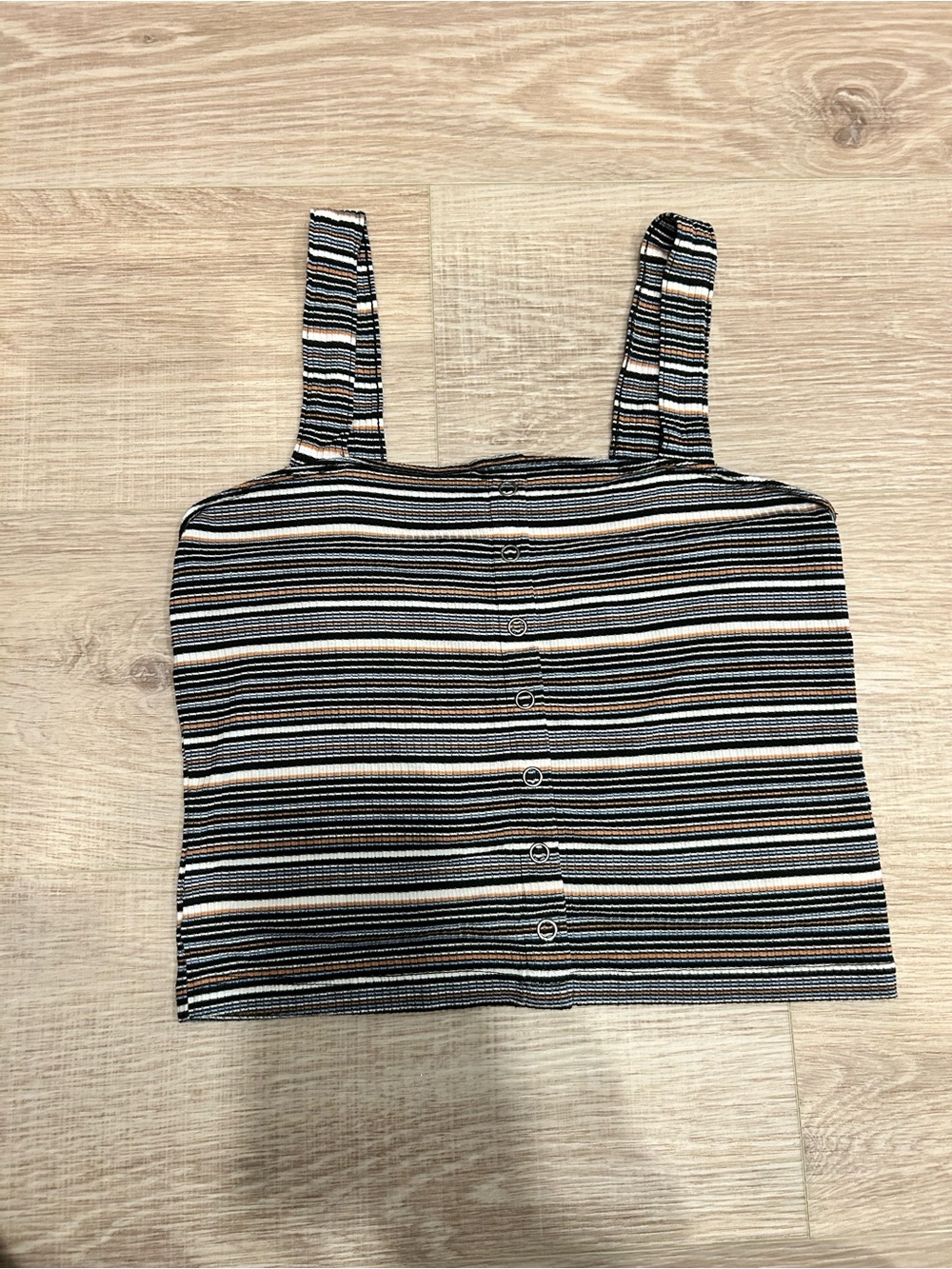 American Eagle Outfitters Striped Button-Front Crop Top in Black and Cream